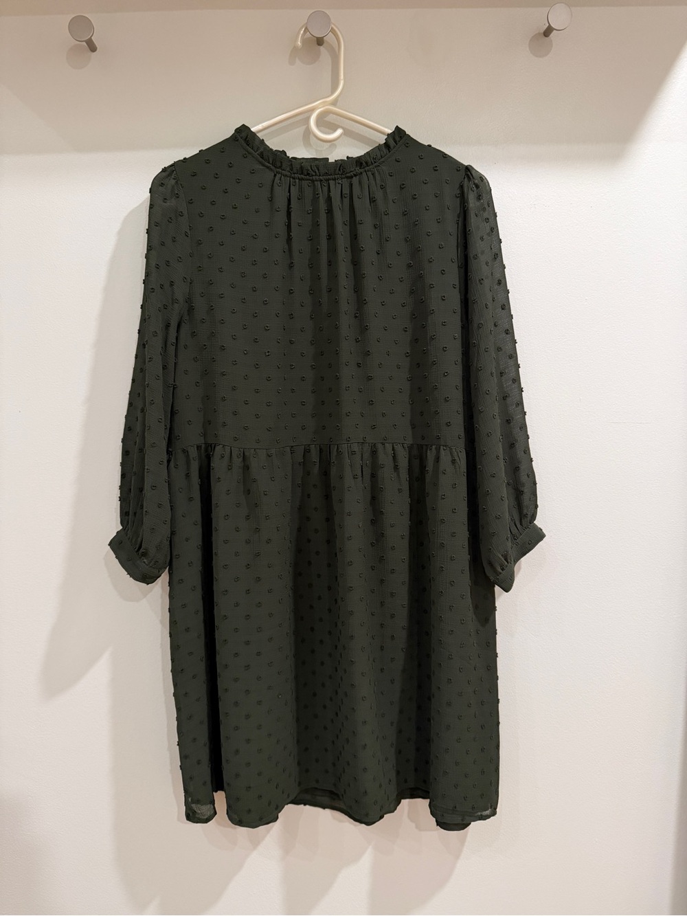 Womens Olive Green Swiss Dot Babydoll Dress - LOFT - Sz LP